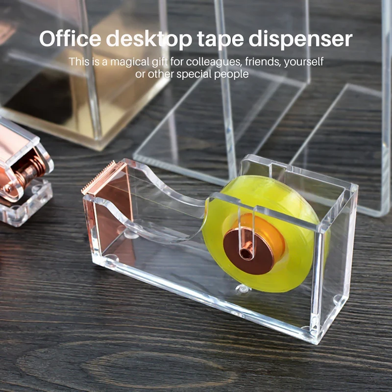 Deluxe Acrylic Design Office Desktop Tape Dispenser Clear Rose Gold