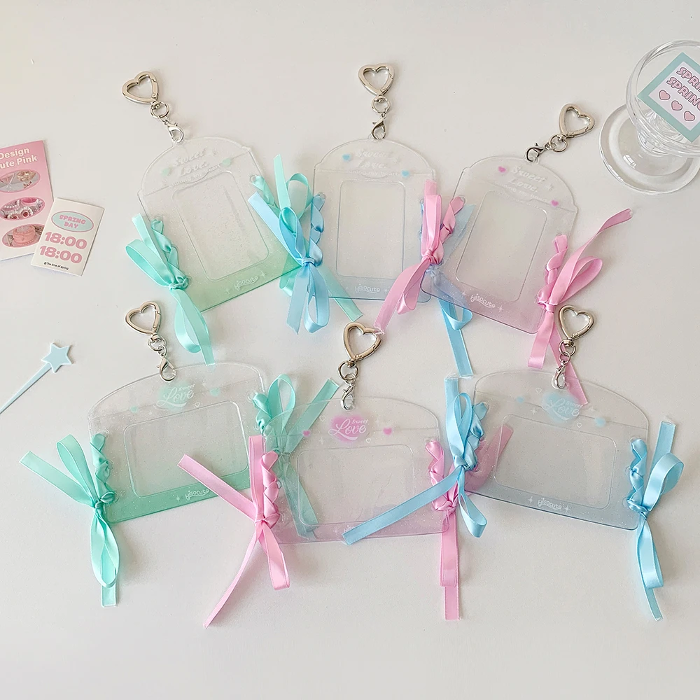 Soporte para sesión fotográfica Kpop con llavero, soporte para tarjetas fotográficas Y2K, soportes para dijes Kpop, llavero para tarjetas fotográficas Kawaii, tarjeteros de identificación para autobús