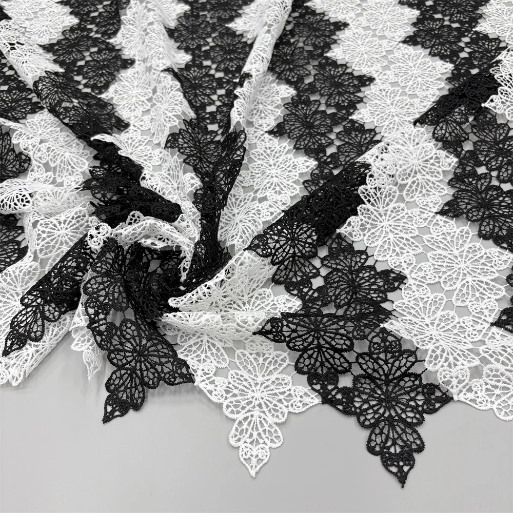Neuer Stil Nigerianische 2026 Hochwertige Spitze Wasserlösliche Bestickte Modische Weiße/Schwarze Weiche Spitzenstoffe 5 Yards – Detail 9