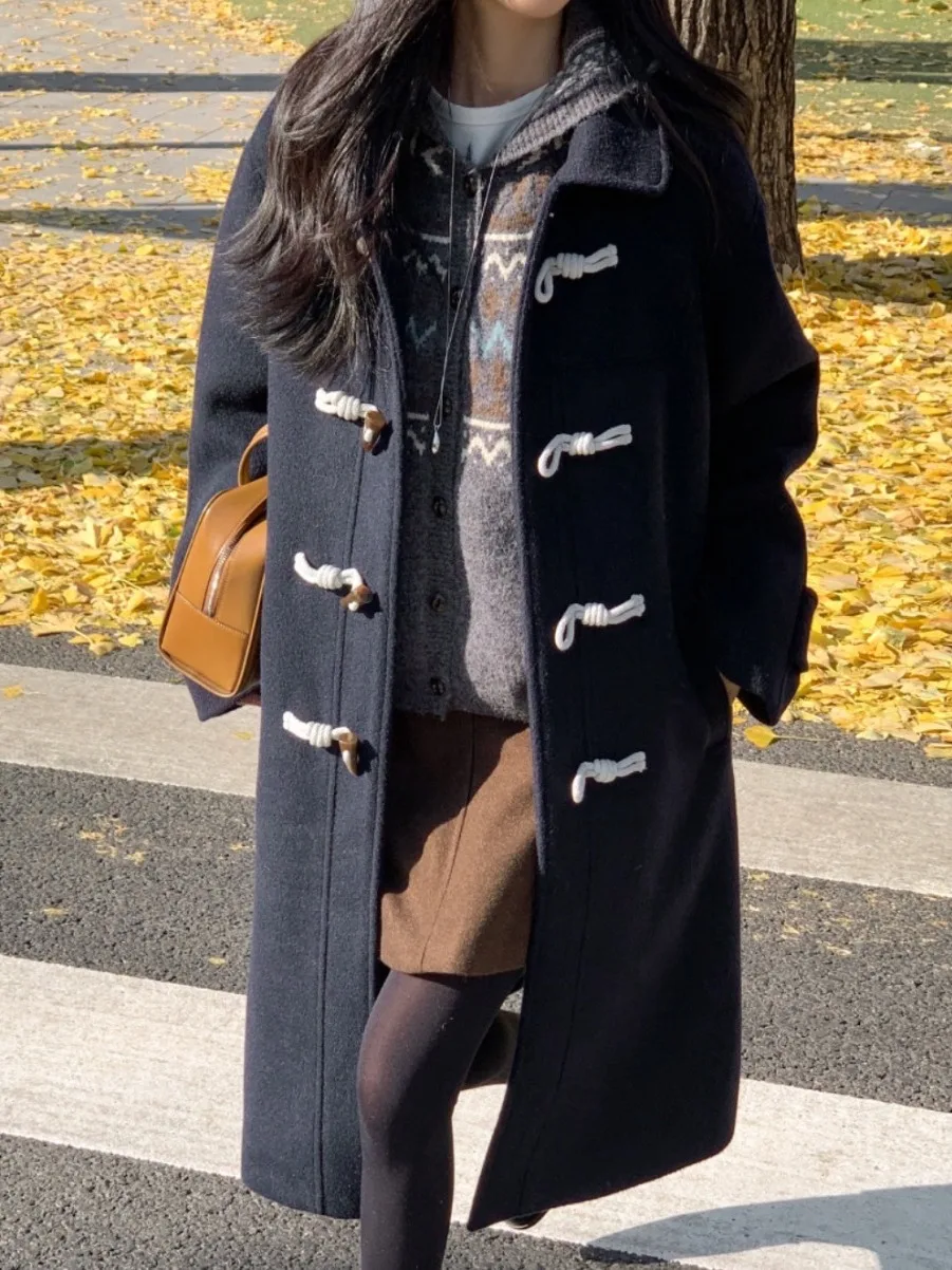 Winter Nieuwe Sle Chic Katoen Toegevoegde Wollen Jas Dames Kraag Opstaande Lengte Middellang Trendy College Sle Claxon