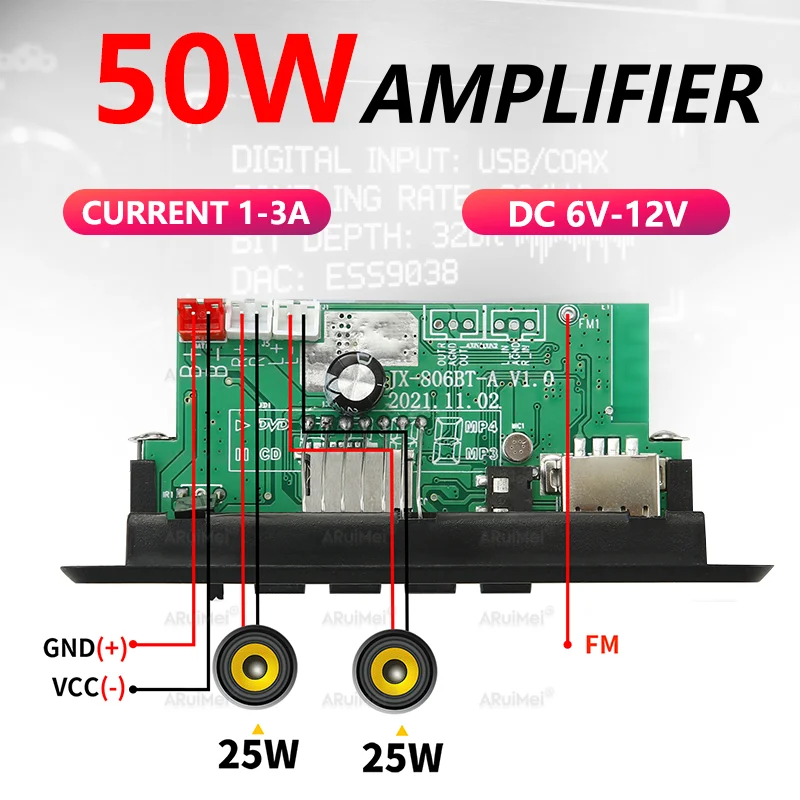 2x25W Complete Amplifier Kit with Black Case & Remote, DC 6-12V for Car Home Audio, FiiO, Valeton GP-200, Ampero II