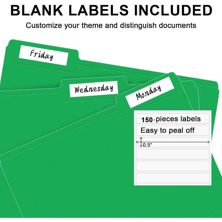 150 sztuk segregatorów z zakładkami 1/3, format Letter, w zielonych segregatorach z zakładkami dla łatwej organizacji i efektywnego przechowywania dokumentów.