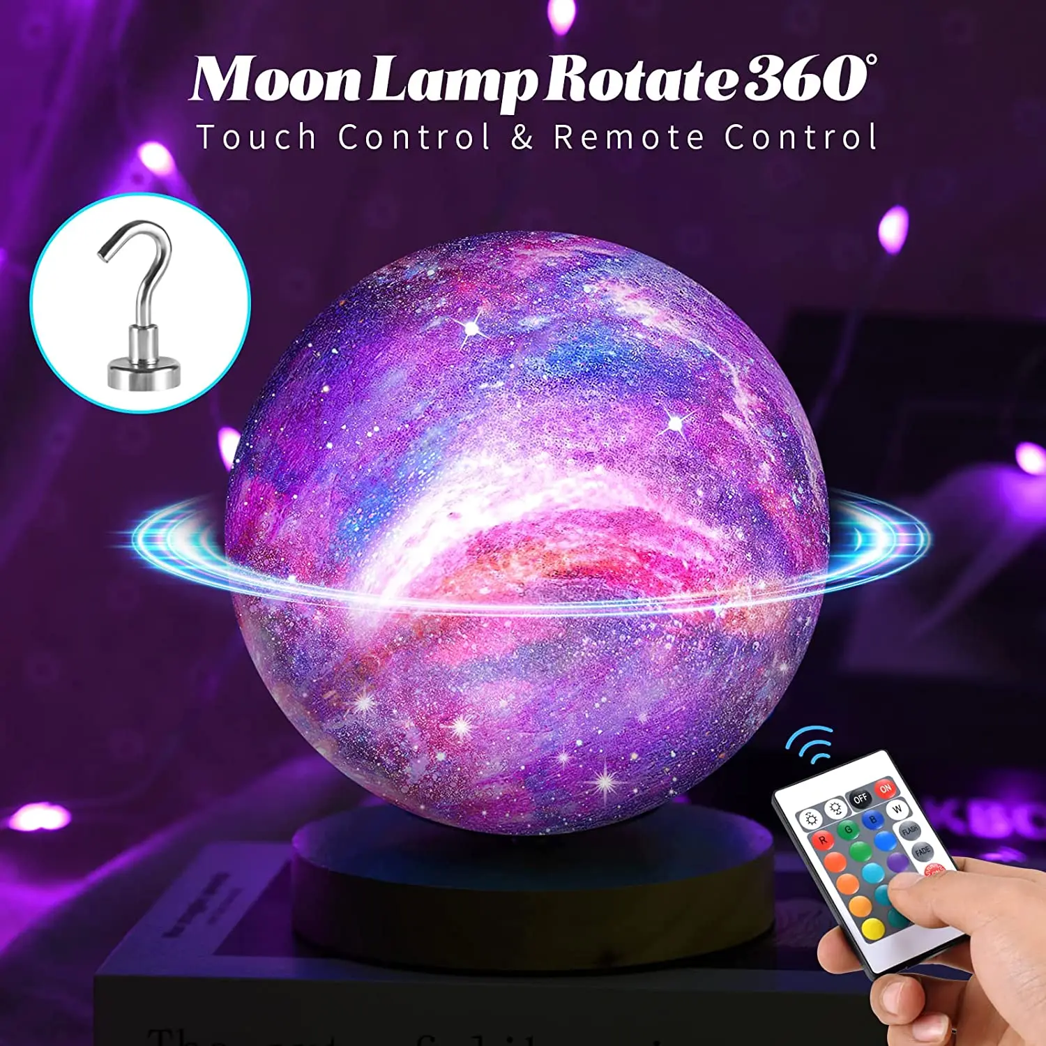 Rotating Moon LED Light Night 16 Colors Lava Lamp 3D Printing LED Moon Night Light with Remote & Touch Control for Birthday Gift