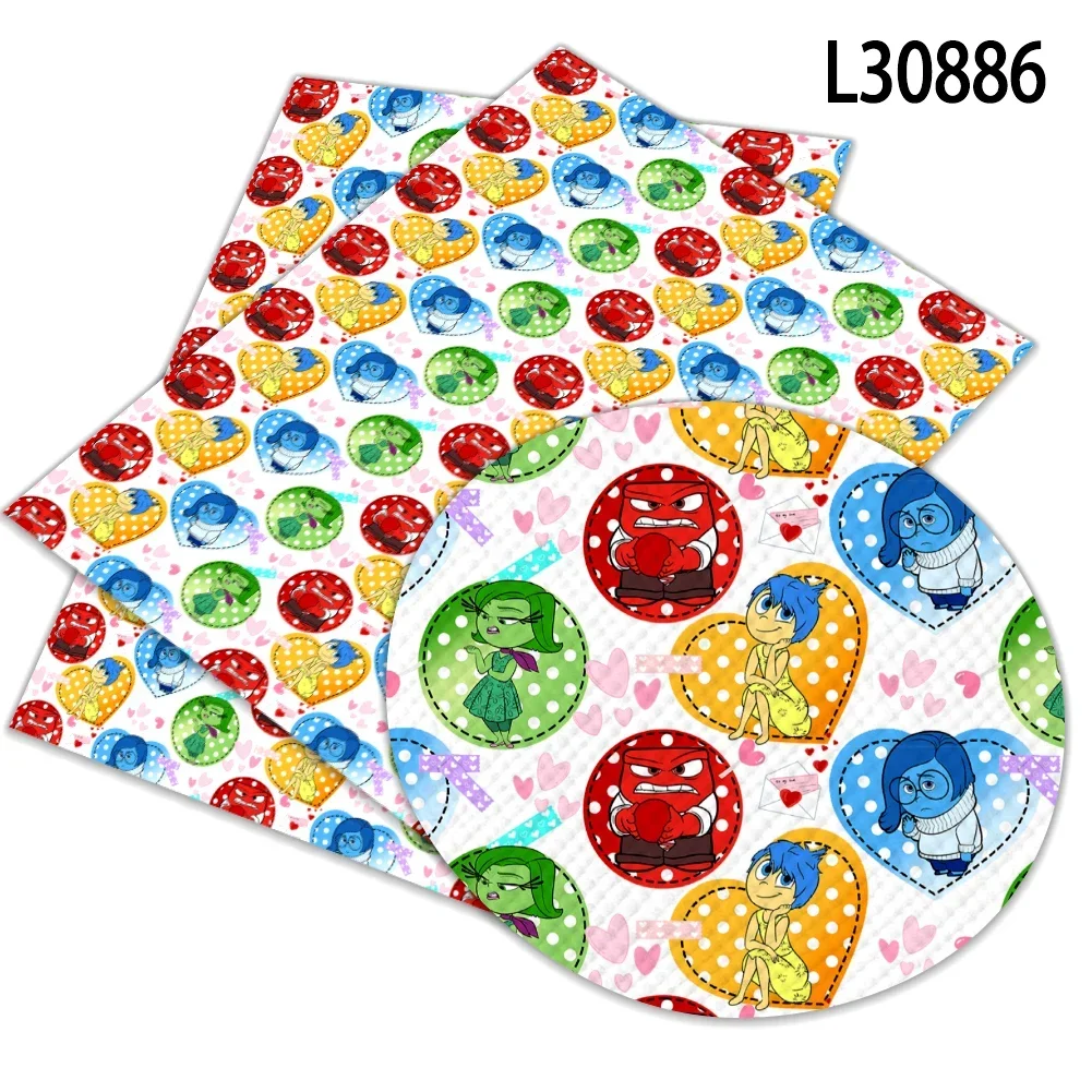 Hot Selling Disney Cute Inside Out 2 Cartoon Printed Faux Leather Sheets Vinyl Sheets DIY Earring Hair Bow Crafts Leather 12*8\