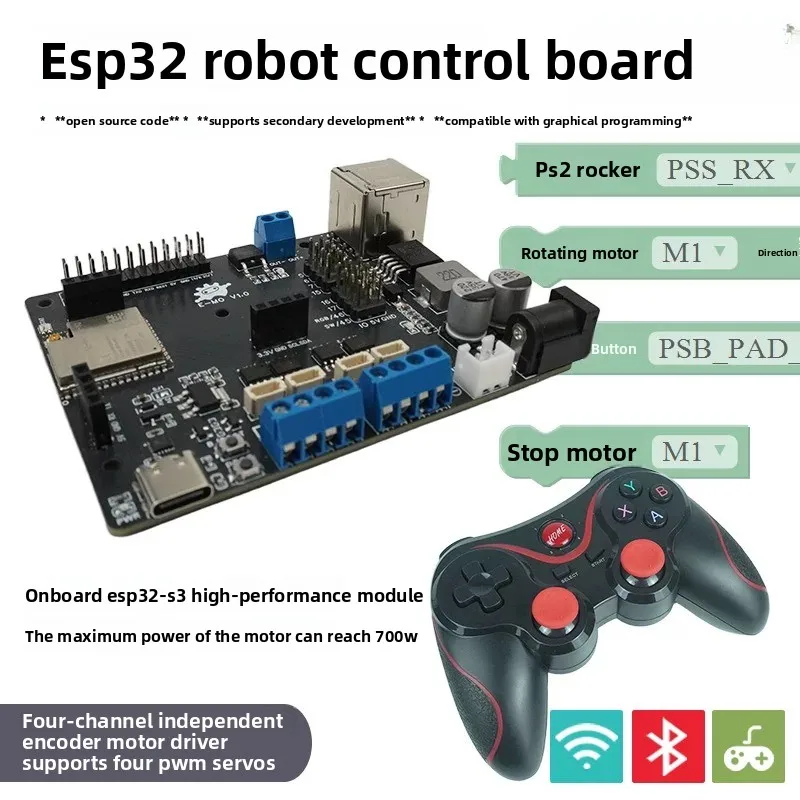 ESP32-S3 Motor Driver Board for 4WD Mecanum Wheel Robot Car- APP Remote Control, Wi-Fi & Bluetooth, Dual-Channel DC Motor Driver