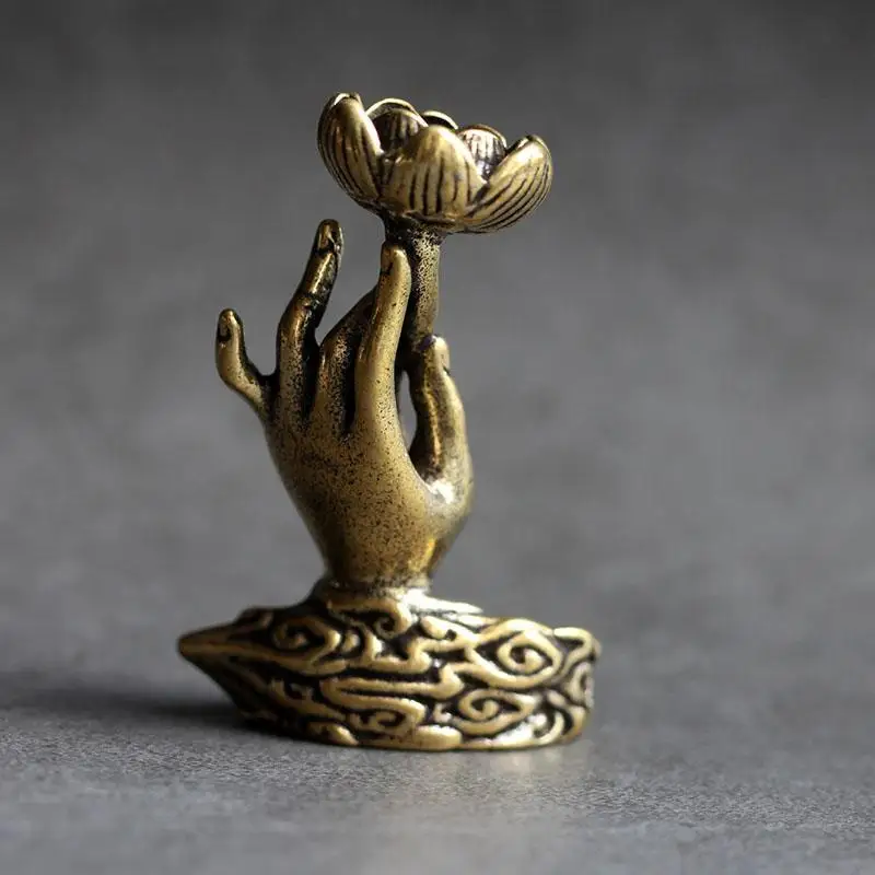 Solid Brass Backflow Incense Burner, Zen Lotus Buddha Hand Antique Style Mini Sculpture Meditation Yoga Home Decor Ancient Craft