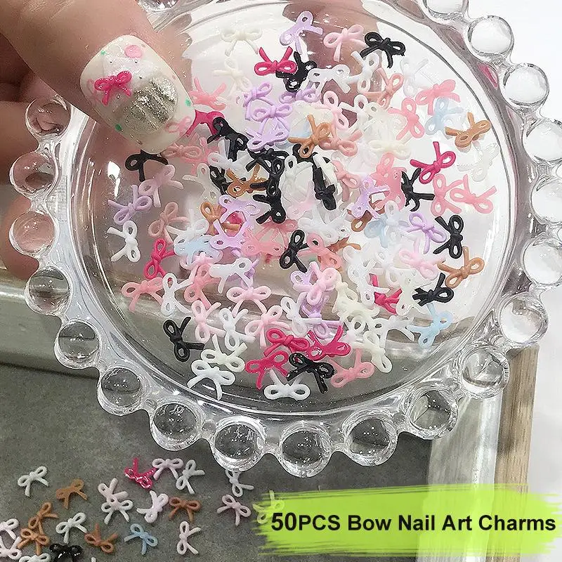 50 pièces mélangées Mini coloré 3D résine arc ongles breloques nœud papillon Art décor artisanat accessoires pour bricolage manucure Salon