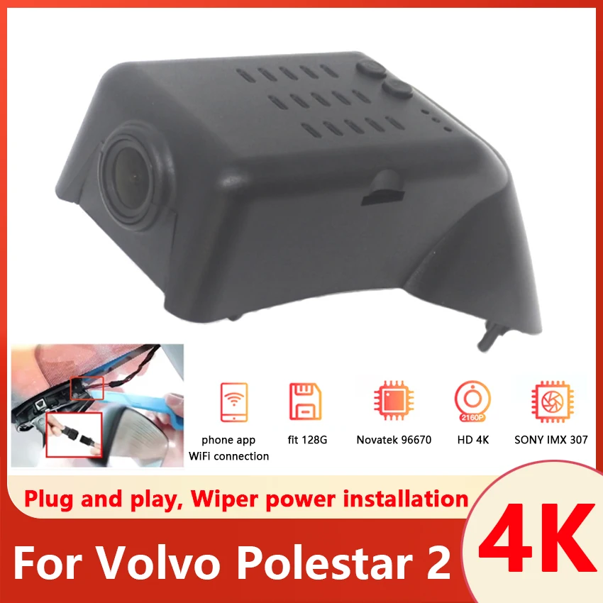 

New! Plug and play Car Dvr WiFi Dash Cam Camera Video Recorder Original For Volvo Polestar 2 2020 2021 2022 2023 UHD 4K DashCam