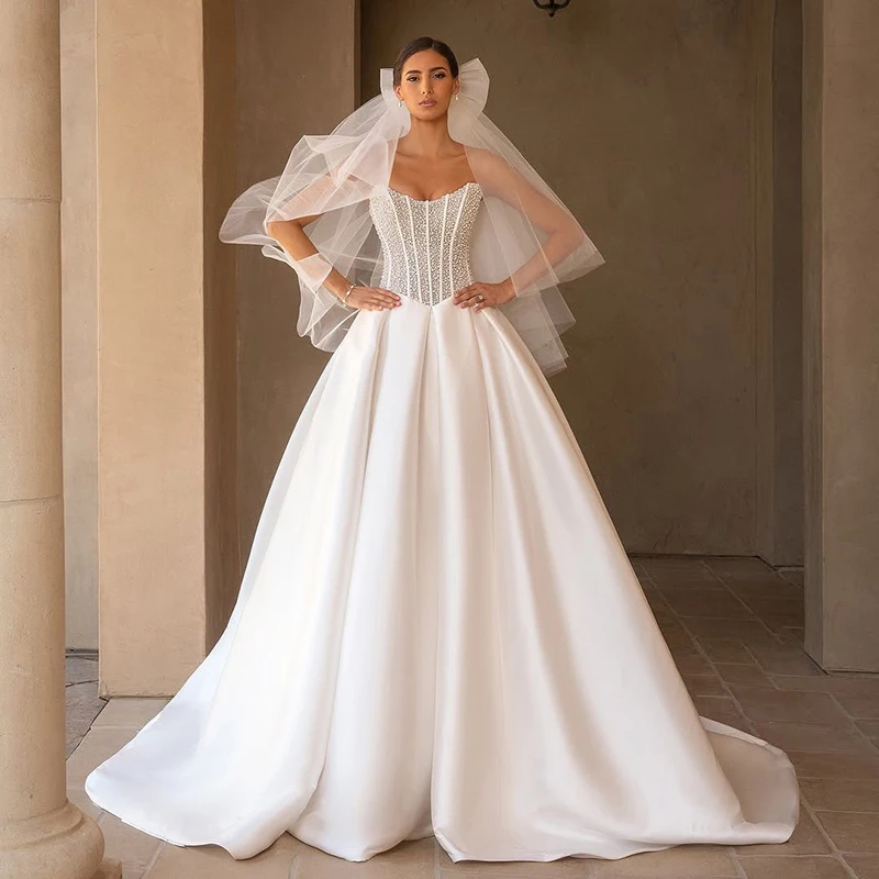 

Eightree White A-Line Princess Wedding Dresses Sweetheart Beadings Backless Bridal Dress Women Wedding Prom Gowns Customized