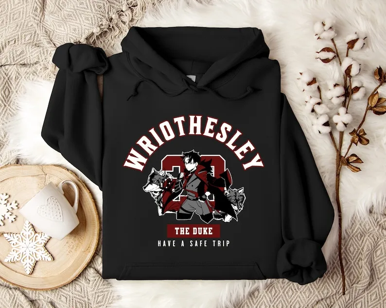 Wriothesley Themed Unisex Hoodie Black Genshin Impact Apparel Hoody  Duke Vintage Anime Apparel Otaku