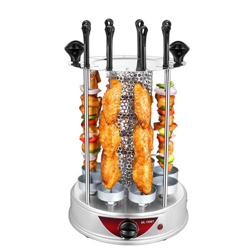 Máquina Eléctrica de acero inoxidable para hacer Kebab, brocheta rotativa Vertical para carne de barbacoa, sin humo, 6 palos