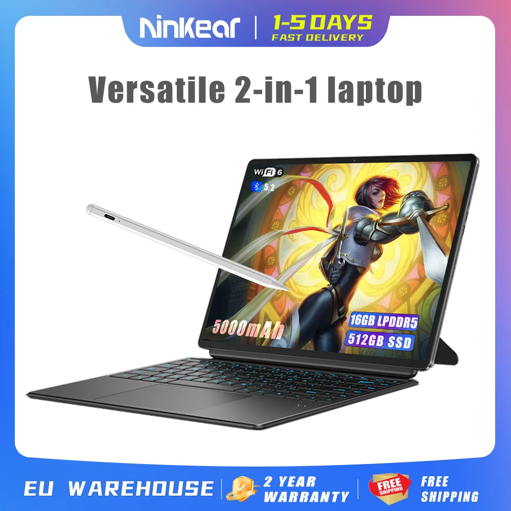 Ninkear T40 Laptop TouchScreen 2 in 1 Tablet Intel N100 14 Inch FHD 16GB DDR5+512GB SSD Wifi 6 RGB Backlit Keyboard With Stylus