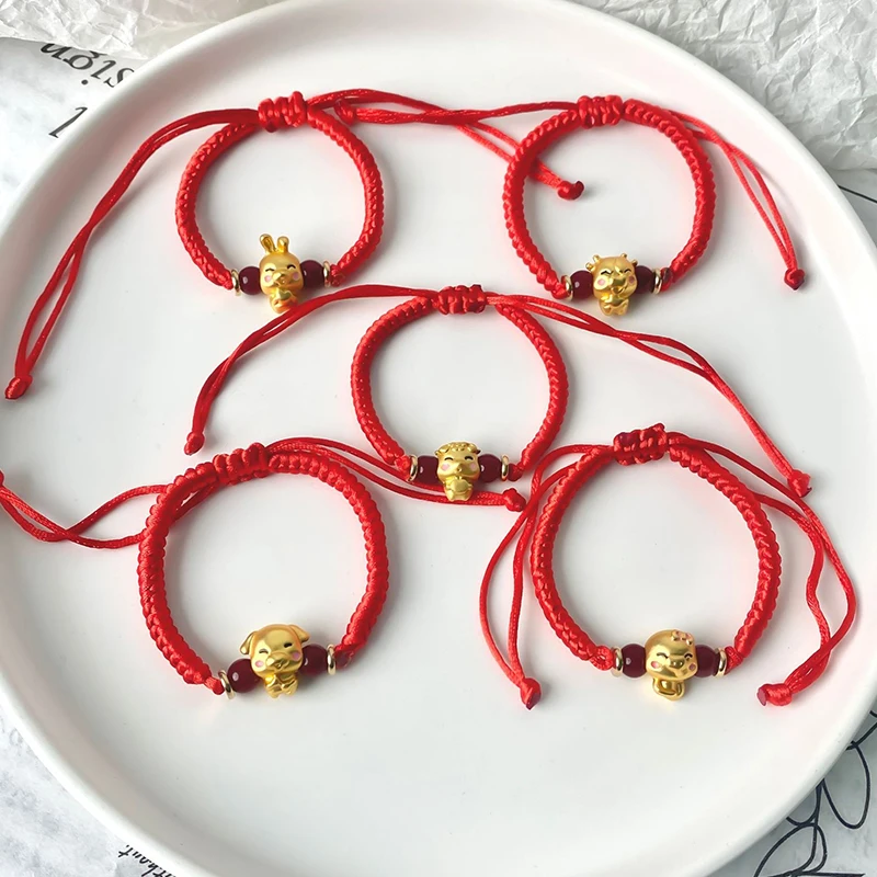 Lucky 12 Constellation Zodiac Sign Braided Animal Bracelet Men Women Red Rope Gold Color Beads Bracelet Bangle Gift Jewelry