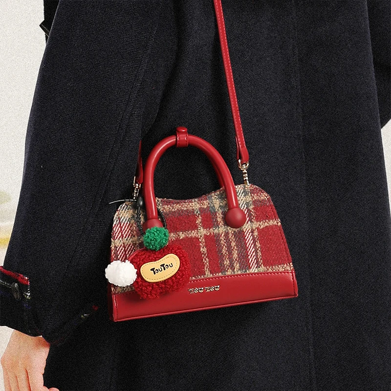 حقيبة يد TOUTOU باللون الأحمر مع حزام قابل للتعديل للخريف والشتاء، حقيبة كتف أصلية من العلامة التجارية، حقيبة كروس للفتيات، هدية عيد الميلاد