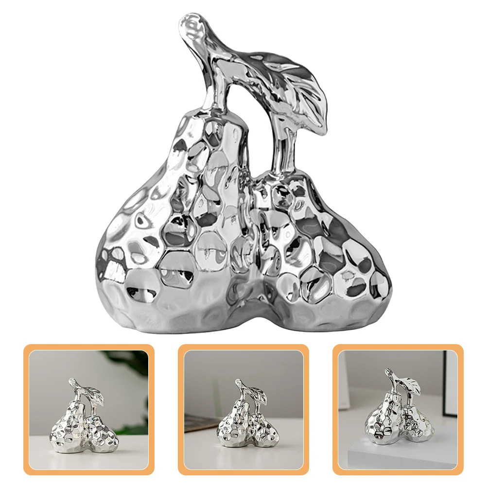 

Ceramic Electric Plated Pear Desktop Ornament Porcelain Statue Creative Fruit Decoration for Home Office Tabletop