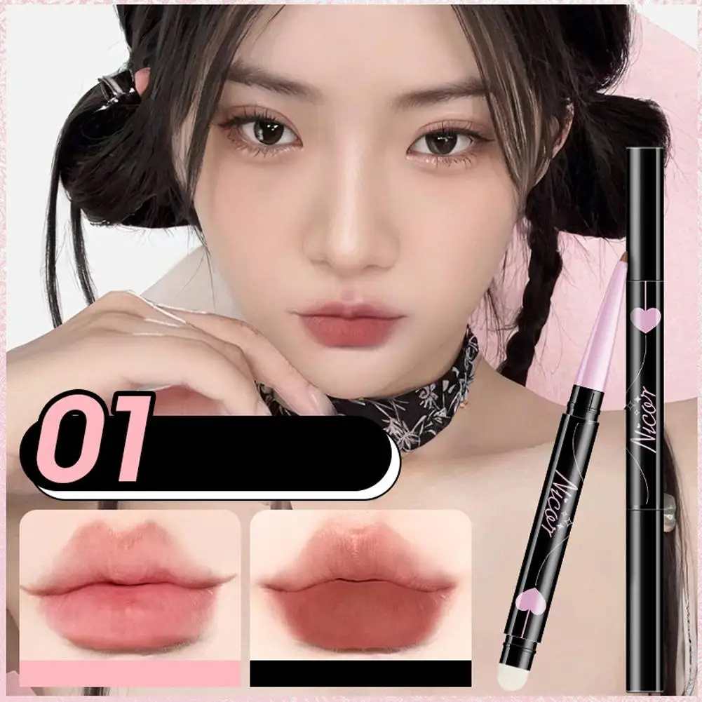 Tweekoppige Matte Nude Lippenstift Pen Met Borstel Waterdichte Antiaanbaklipbeker Contouren Potlood Lipliner Cosmetica Q1p0