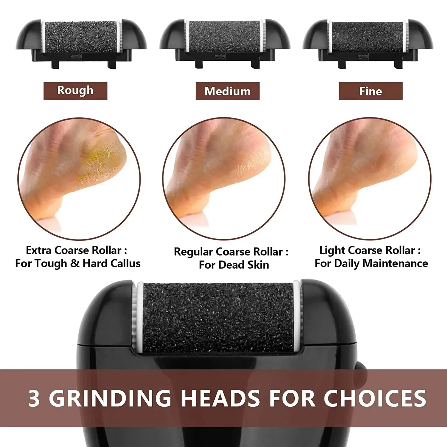 

3PC Replacement Roller Heads for Pedi Foot File, Callus Shaver, Pedicure Kit for Cracked Heels and Dead Skin