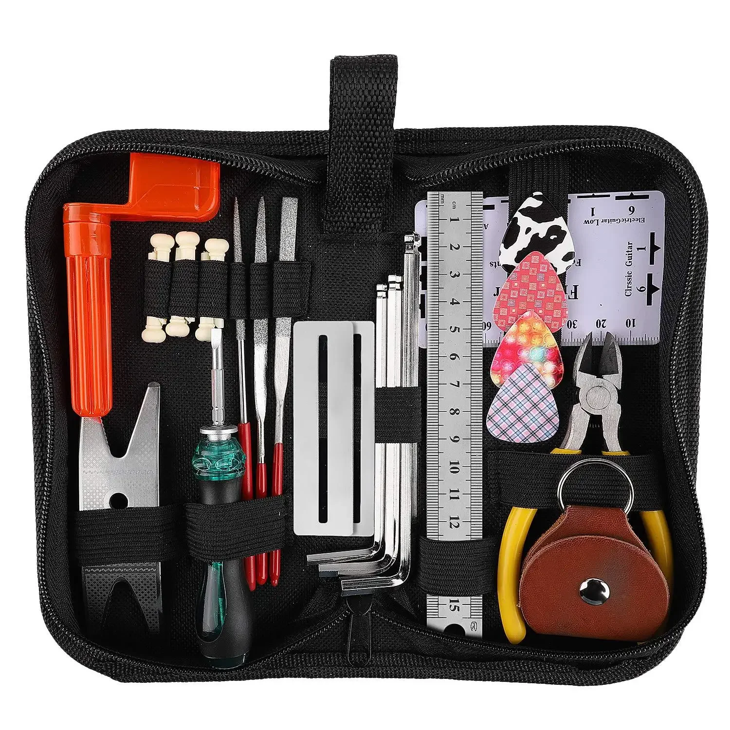 Bakelite Guitar Repair Tool Kit - Bass Multi-Function Screwdriver File Hex Wrench Ruler String Cutter - Guitar Maintenance Equip