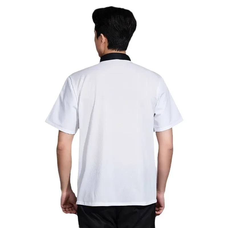Summer Chef Costume Men's Kitchen Jacket White Shirt Catering Uniform Barber Workwear Baker Short Sleeve Coat Black Red