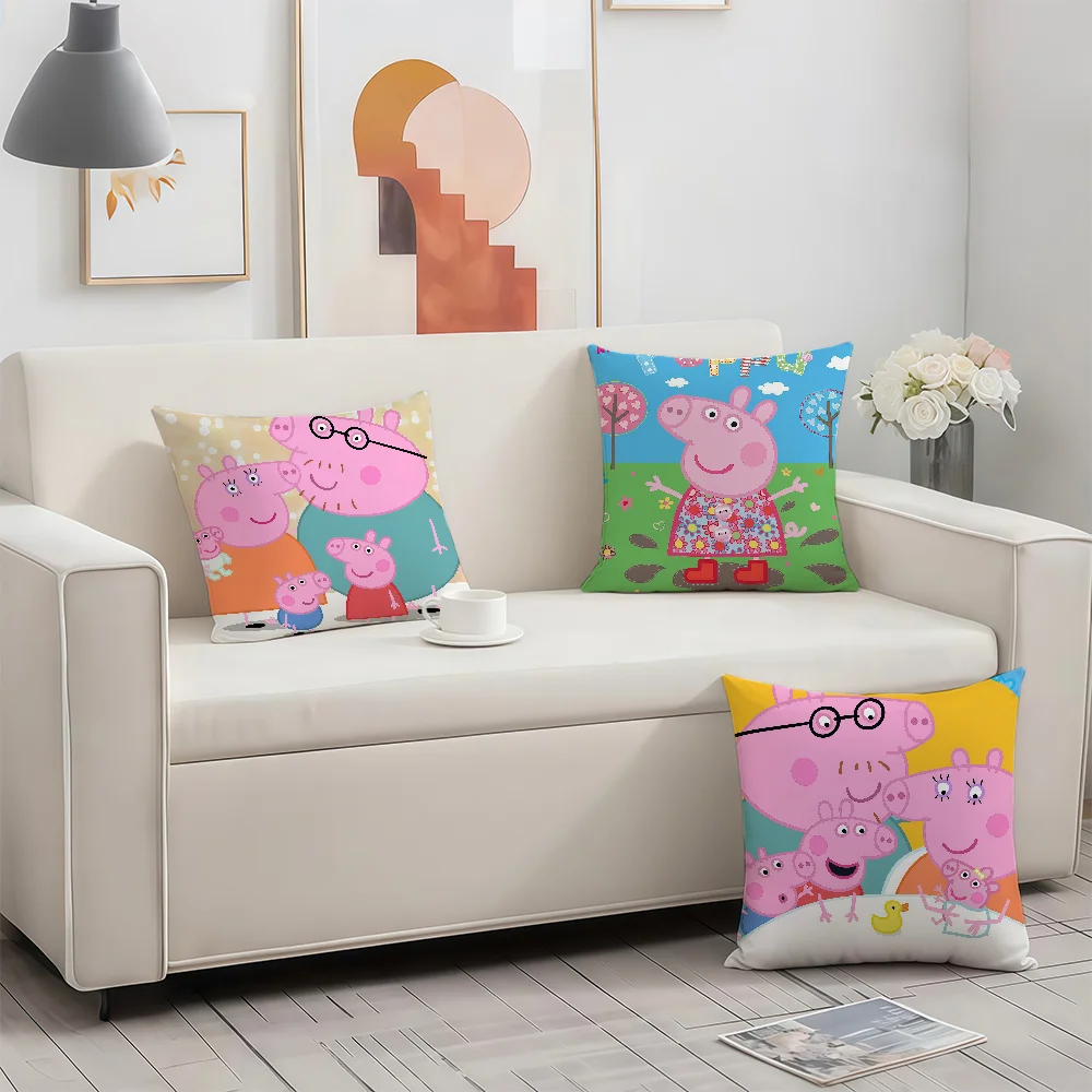 Cartoon P-Peppa P-Pig cushion cover Birthday Anniversary Gifts Double Sided Printed Zipper Cushion Cover Soft Skin Bedding