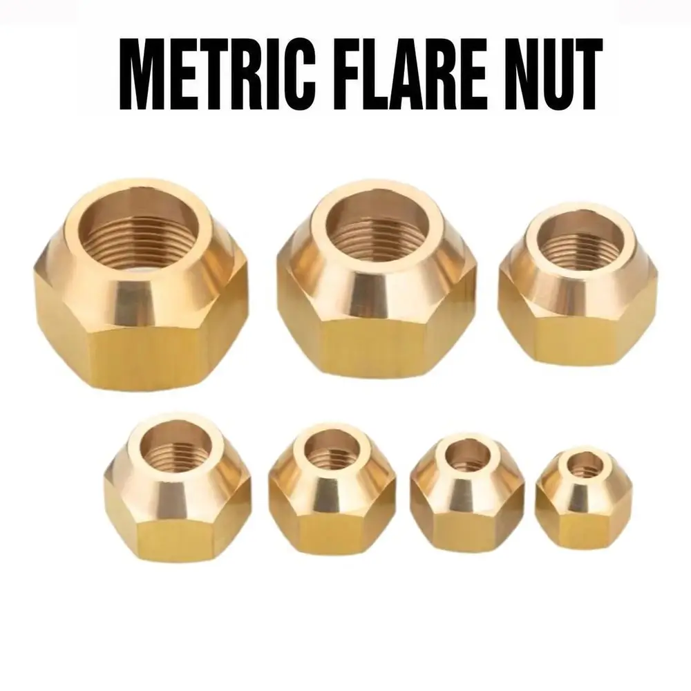 High Precision Brass Flare Nut Gold Metric Thread Brass Nut Hex Tube Nut Air Conditioner