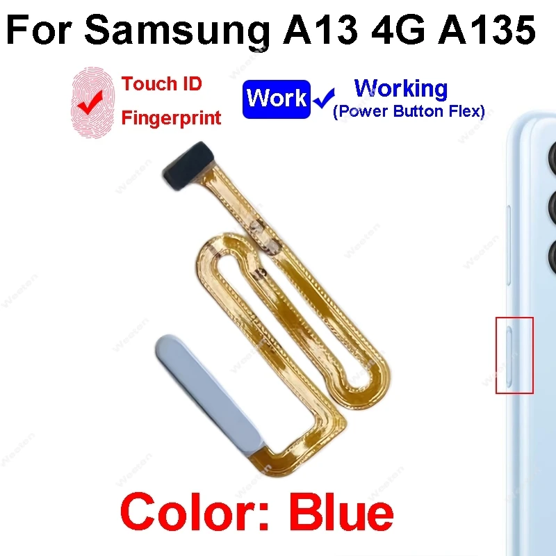 Sensor de impressão digital touch id conector cabo flexível com botão liga/desliga para samsung galaxy a13 4g 5g a135 a136 peças