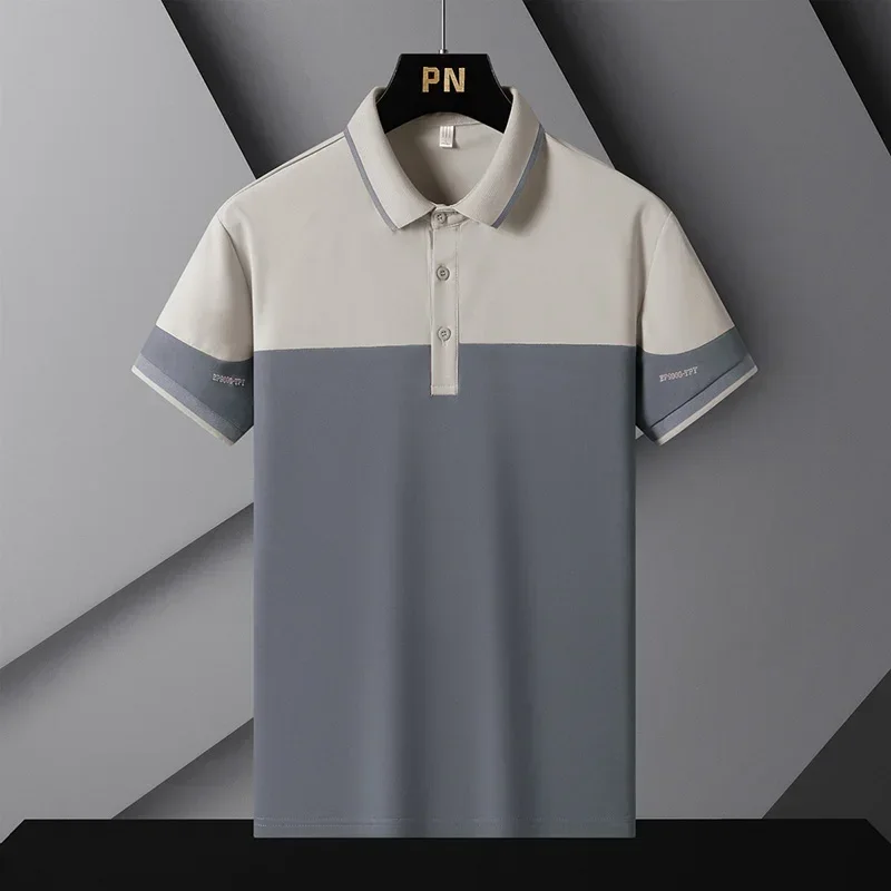 Business Casual Fashion Patchwork T-shirts Contrasting Colors Summer Short Sleeve Men's Clothing Polo-Neck All-match Polo Shirts