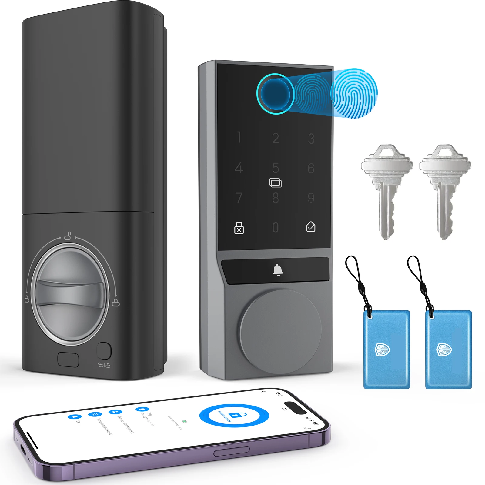 

Smart Lock, Fingerprint Keyless Entry Door Lock with Doorbell, Electronic Deadbolt with App Control, Waterproof, with Wifi