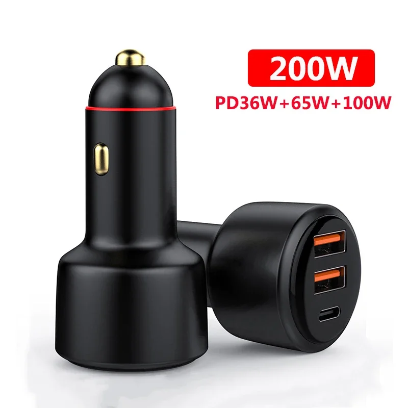 Cargador de coche USB PD de 200W, 3 puertos, carga superrápida 2,0, 100W, 65W, QC3.0, para Honor, Xiaomi, Vivo, Huawei, iPhone 14, 13Pro