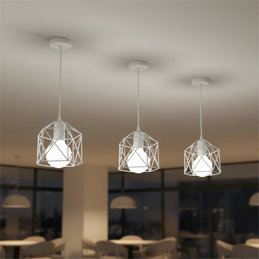 Retro Single Lamp Metal Cage Chandelier E27 Base for Kitchen Restaurant Black White Gold Finish Lighting Fixture