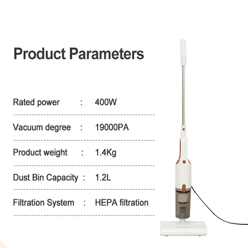 Vacuum Cleaner Brushless 400W High Power Cleaning Machine Dual Use Dry and Wet Button Rod Type 19000PA Vacuum Cleaner For Home