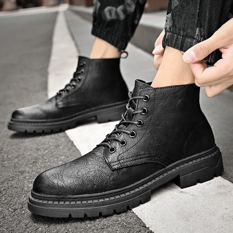 

2023 Work Motorized Boots Fashion Winter Ankle Boots Genuine Leather Mens Lace Up Boots Lace-Up Desert Boots Anti-slip Wearable