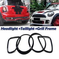 Gloss Black Front Rear Car Headlight Eyelid Frame Kit Grille Trim Taillight Frame Cover For Mini Cooper R55 R56 R57 2007-2015