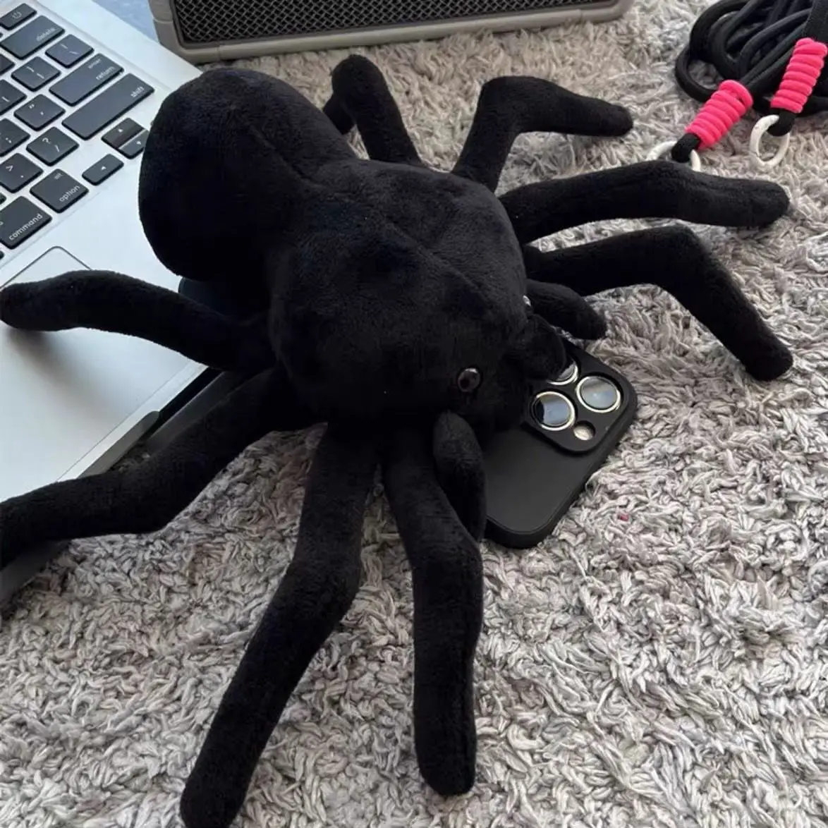 3D Plush Extra Large Scary Black Spider Phone Case for iPhone 7 8 11 12 13 14 15 16 Pro Max Phone Case, Best Gift Idea.