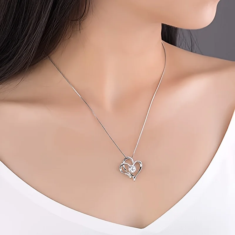 Elegant Heart Zircon Necklace With Luxury Rose Flower Gift Box For Women Girlfriend Valentine\'s Day Gift 2024 New In Jewelry