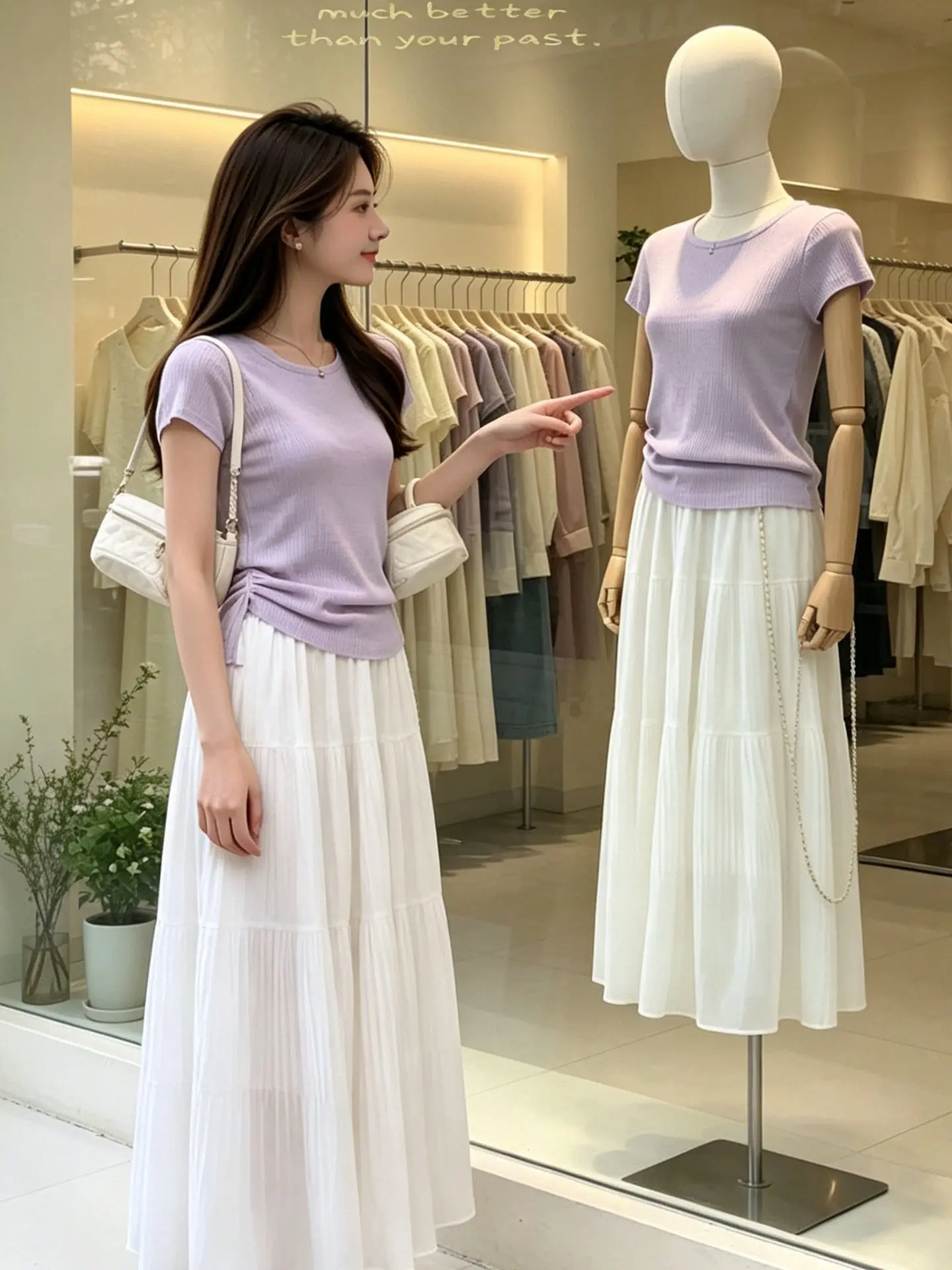 

Elegant Summer Outfit Two-Piece Set Women's Gentle round Neck Short Sleeve Versatile Skirt Breathable Lightweight Casual...