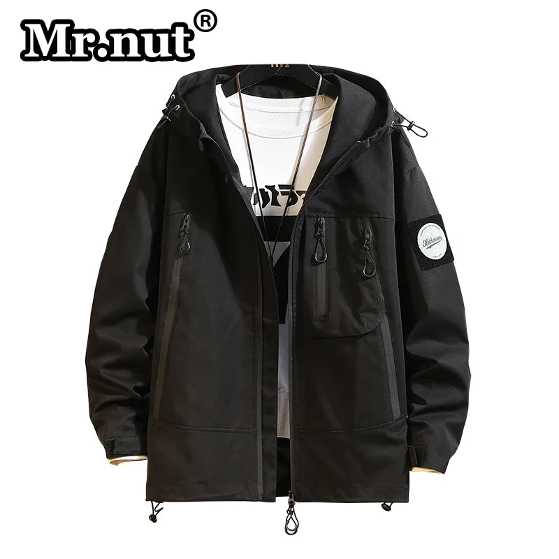 Mr.nut-Chaqueta de herramientas informal para hombre, abrigo holgado de gran tamaño con capucha para exteriores, cortavientos impermeable para acampar, 8XL, novedad de otoño