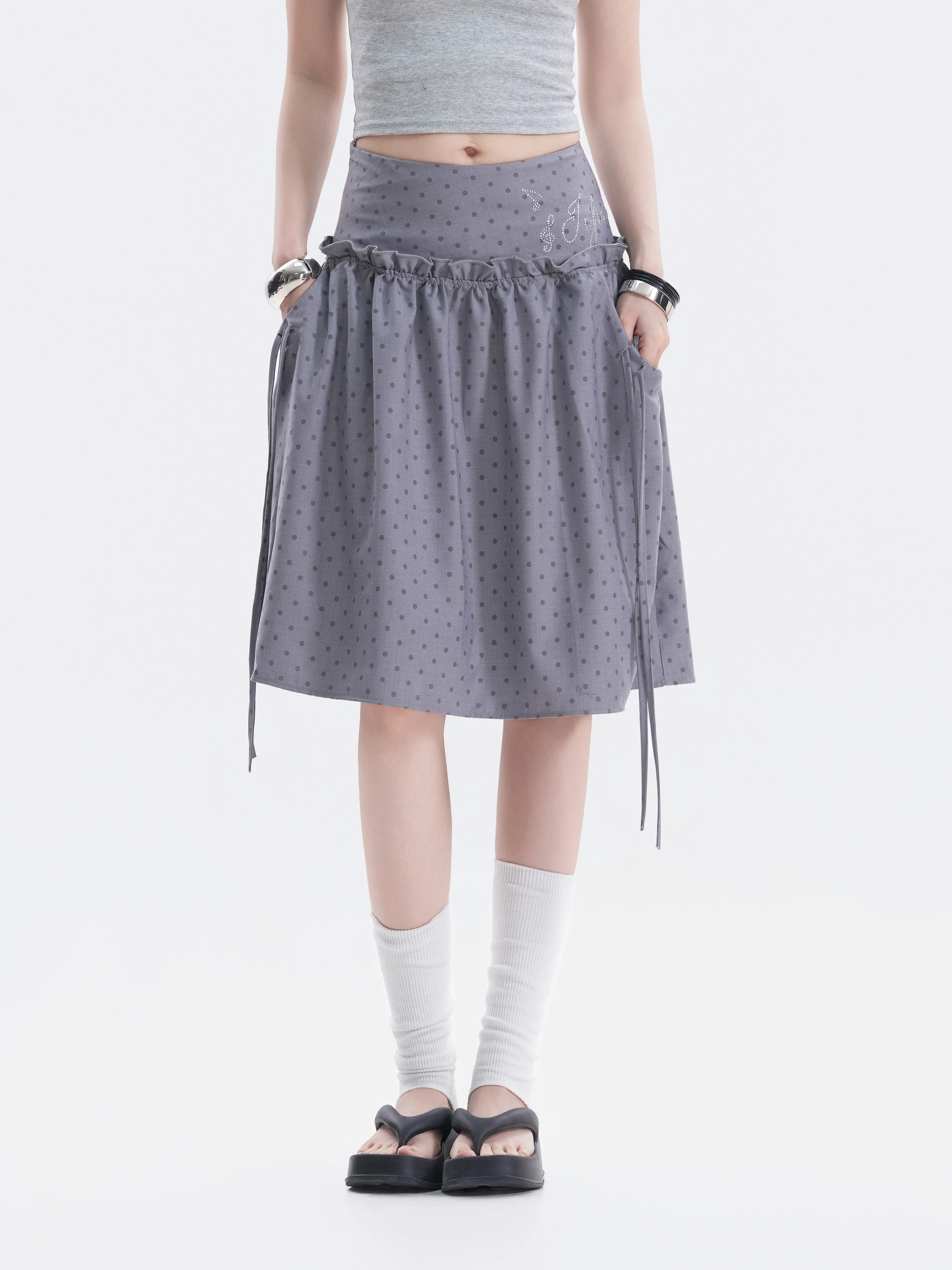 CleanFit Polka Dot Wooden  Bow Tie  Skirt Women's Summer Anti-Aging Short Skirt Korean Style Pure Desire Print Wave