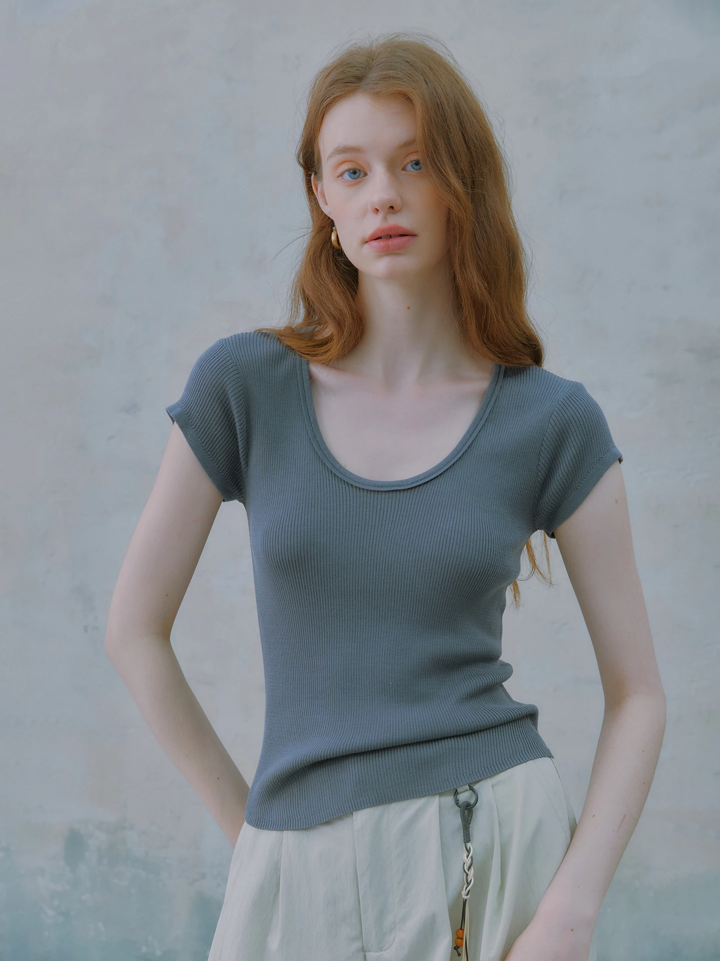 

Oz Hand-Made Essential U-Neck Knitted T-Shirt Women's Spring Summer 4 Colors Ageless Minimalist Top Silk Lenzing