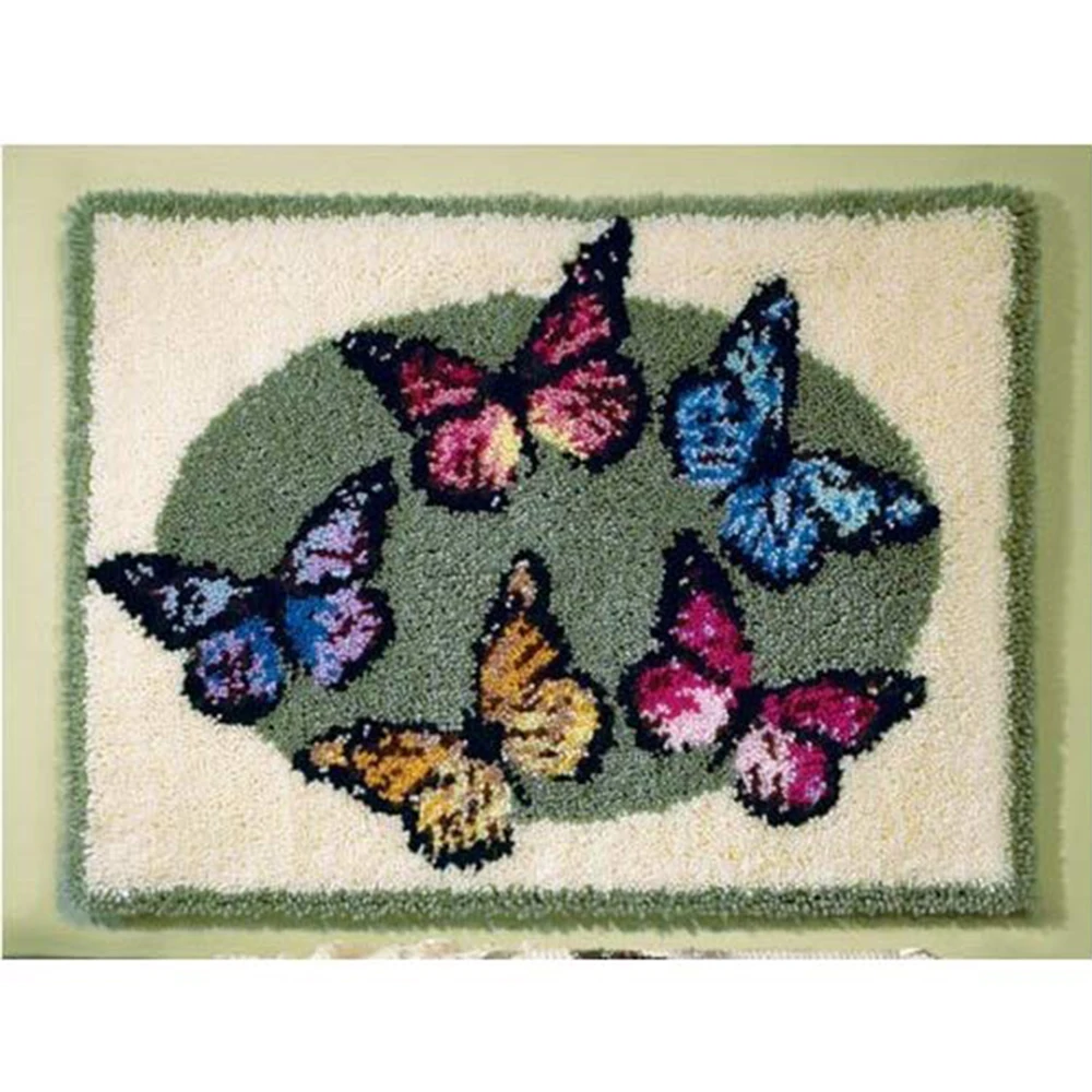 Latch Hook Kits for Adults, Color Printed Butterfly Rug Latch Hook Kits for Kids, DIY Needle Craft Shaggy Rug Home Decoration