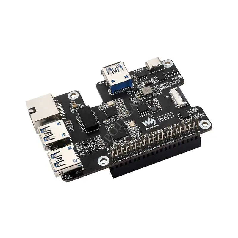Raspberry Pi 5 PCIe TO Gigabit ETH USB3.2 HAT+ USB HUB  Designed For Raspberry Pi 5, Driver-Free, Plug And Play