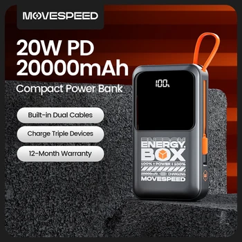 MOVESPEED F20 Power Bank 20000mAh Cable de USB-C 22,5 W Max batería externa de carga rápida portátil para iPhone 15 Xiaomi 14 Huawei
