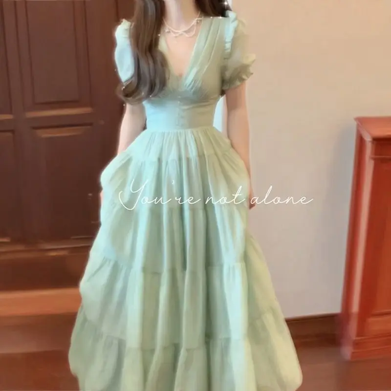 فستان ضيق مثير بياقة على شكل V وأكمام قصيرة من فيستدوس ملابس نسائية صيفية عصرية مكشكشة مجوفة برباط علوي فساتين حفلات أنيقة