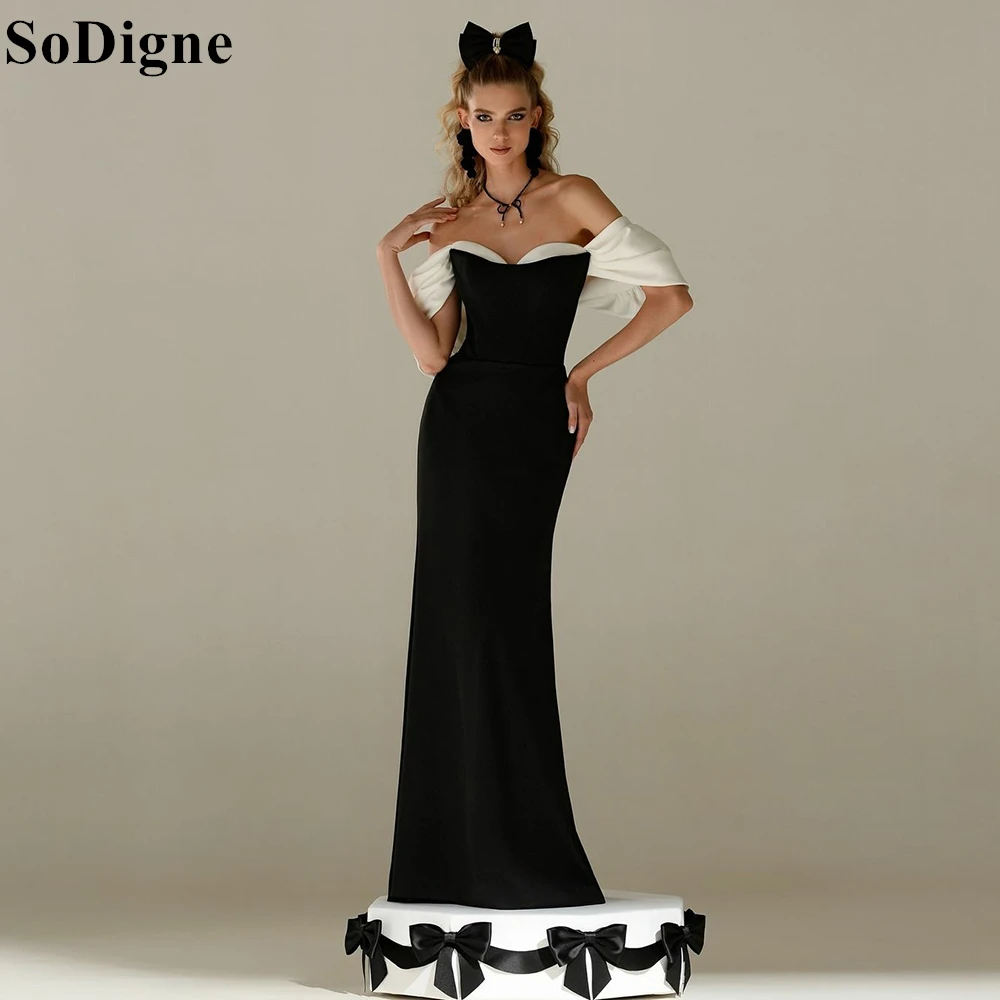 

SoDigne Elegant Black and White Evening Dresses Off Shoulder Mermaid Sleeveless Party Dress 2025 Formal Prom Gowns Customized