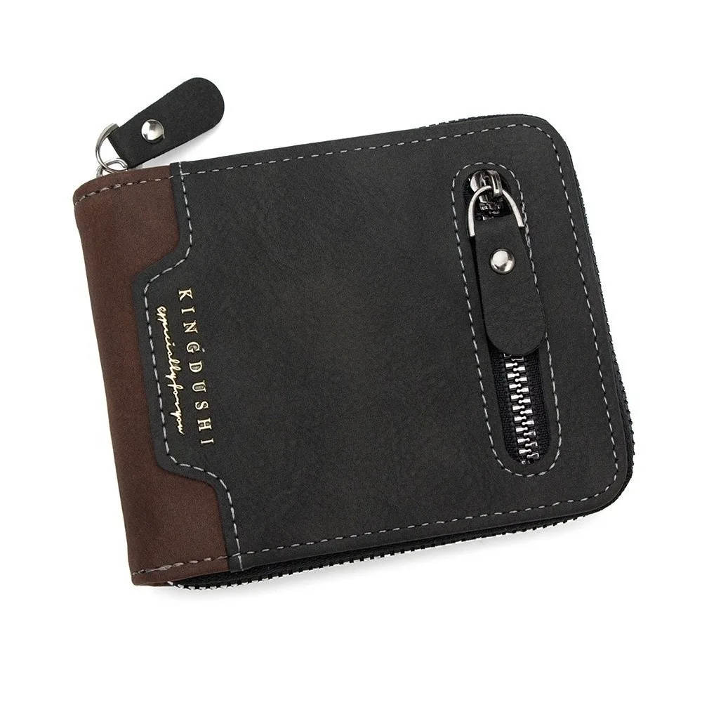 

Portable Multi-position Men's Short Wallet Thin Zipper PU Leather Coin Purse Multi-function Large Capacity Card Holder Shopping