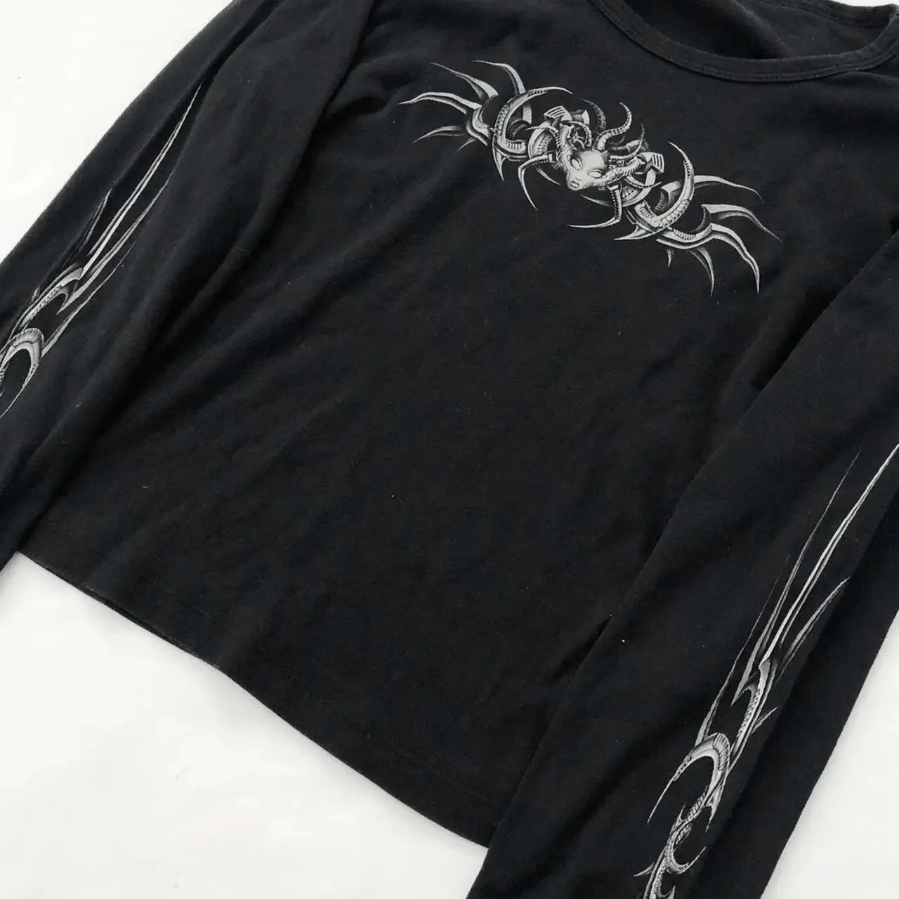 Goth Women T-shirts Blusas O-neck Long Sleeve Skull Print Tunic Woman Clothing Fashion Casual Crop Tops Shirts Y2K Clothing