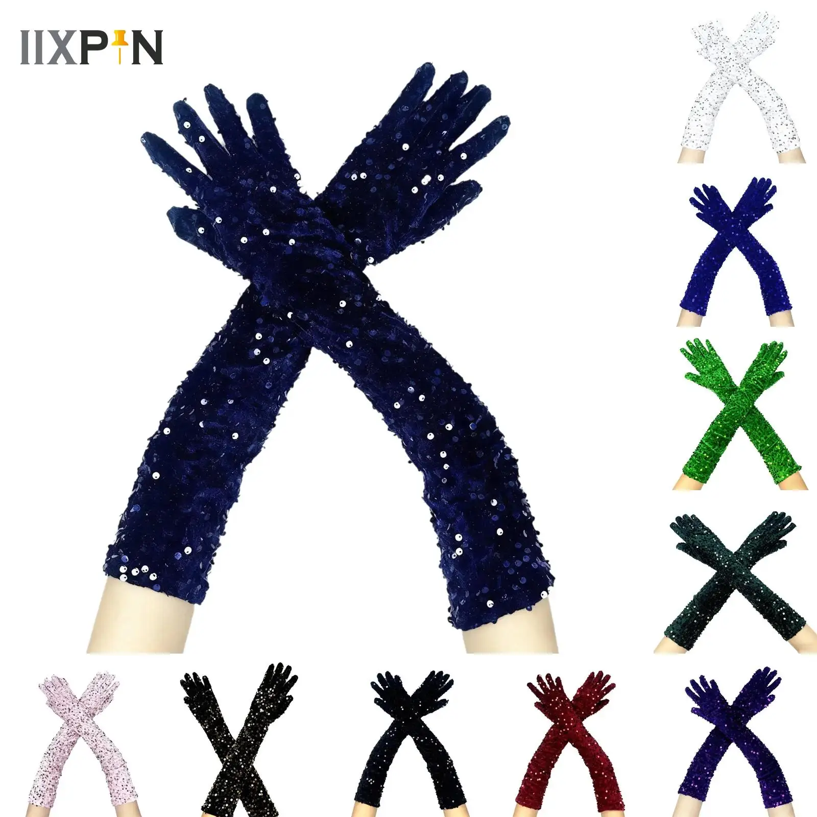 

Women Long Sequins Gloves Elbow Length Retro Fashion Opera Gloves Sparkly Long Thicken Mittens Prom Cosplay Stage Performance