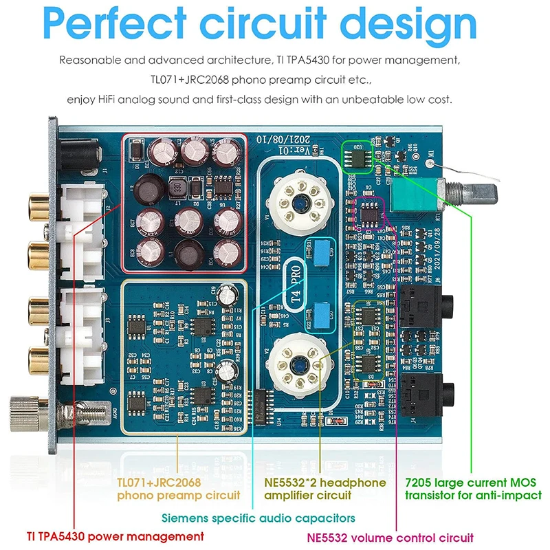Preamplificatore Phono con tubo a vuoto T4 PRO, preamplificatore per giradischi MM, amplificatore per cuffie hi-fi GE5654