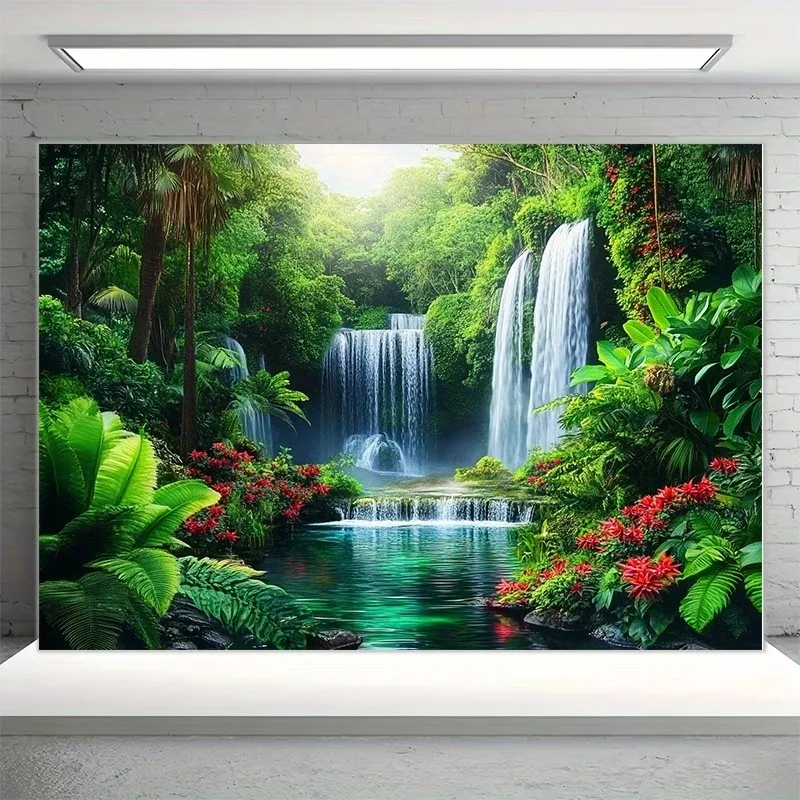 VIKAMA Natural Waterfall Tapestry, Tropical Jungle Stream Wall Decoration, Aesthetic Zen Garden Art Decoration
