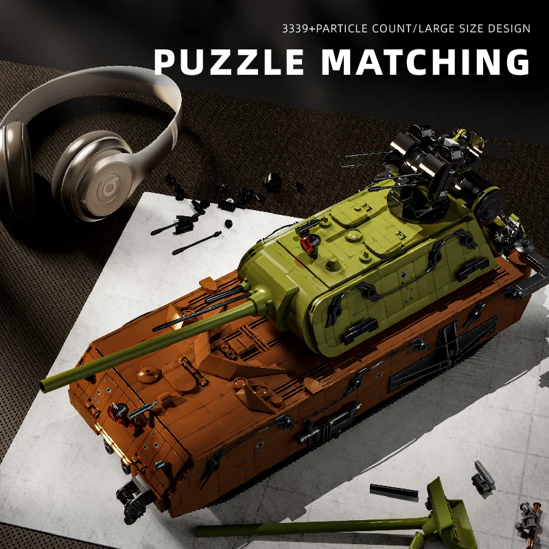 Kit de construction de char MOC Panzer VII Maus de la seconde guerre mondiale, 3000 + pièces, modèle de char lourd allemand avec tourelle rotative, cadeau de collection pour adultes et enfants